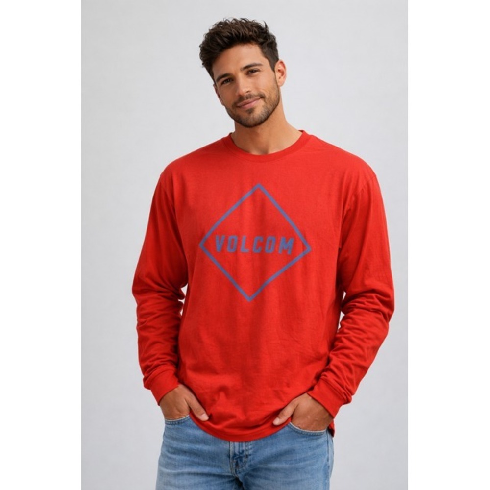 VTG-Y2K Volcom‎ Stone Skater Biker Boarding Graphic Long Sleeve T-Shirt Red XL